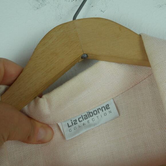 Vintage 14 Blazer 100% Linen Powder Pink Pastel 80s Boxy Preppy Country Club - Picture 3 of 15